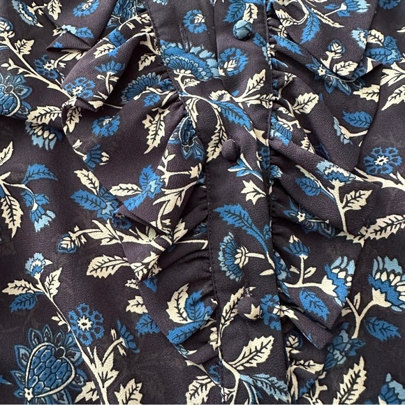MICHAEL Michael Kors Navy Floral Ruffle Button Blouse Size Medium - Picture 13 of 16